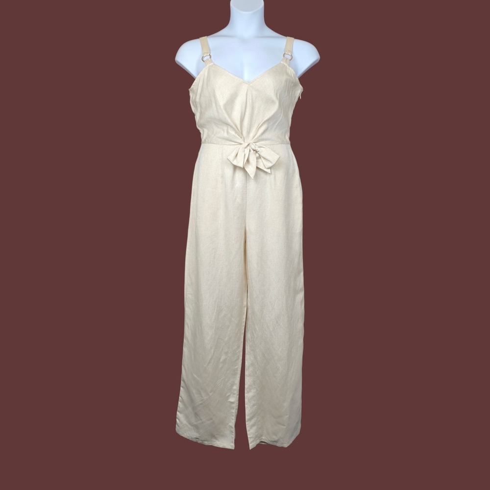 INC International Concepts Womens Ivory Linen Blend Jumpsuit Size 6 NWOT